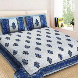 Blue Traditional 144 TC 100% Cotton King Size Bedsheet With 2 Pillow Covers by J.K.Enterprises-picture-23