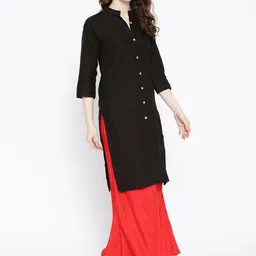 KALINI Mandarin Collar Roll-Up Sleeves Cotton Straight Kurta image 5