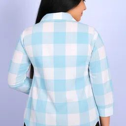 fabhaat Casual Regular Sleeves Checkered, Printed Women Blue, White Top image 2