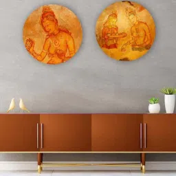 Round Yellow Alluring Maidens Of Sigiriya Set Of 2 Art Print By The Artment-picture-46