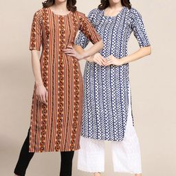 7threads KALINI Women Pack Of 2 Red & Blue Printed Crepe Kurta-picture-47