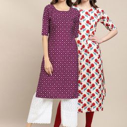 7threads KALINI Women Purple & White Floral Printed Crepe Pack of 2 Kurtas-picture-37