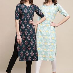 7threads KALINI Women Teal & Blue Ethnic Motifs Printed Crepe Pack of 2 Kurtas-picture-32