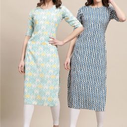 7threads KALINI Women Pack Of 2 Blue & White Geometric Printed Summer Sheers Crepe Kurta-picture-40