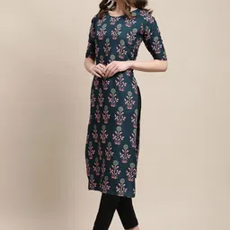 7threads KALINI Women Teal & Blue Ethnic Motifs Printed Crepe Pack of 2 Kurtas image 2