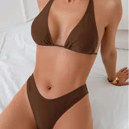 nvyari Self Design Women Bikini Brown Swimsuit image 3