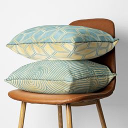 BIANCA Beige & Sea Green Set of 2 Geometric Square Cushion Covers-picture-5
