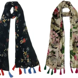 Floral Print Chiffon Women Multicolor Scarf, Stole, Fancy Scarf-image-84
