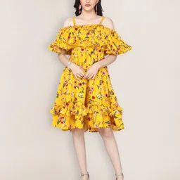 oomph! Women Ruffled Yellow Knee Length Dress-picture-21