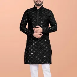 kingenterprise Men Self Design Cotton Blend Straight Kurta-picture-27