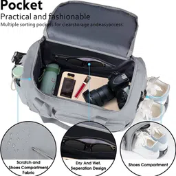 lnt 25 L Gym Duffel Bag - Lightweight Waterproof Backpack Carry Luggage Bag with Shoe Compartment - Grey image 2