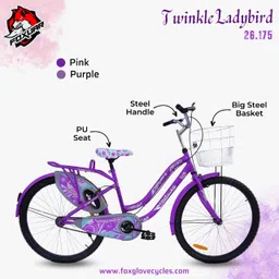 foxglove Twinkle 26 Inch Purple with Basket Girls Cycle for Height 4Ft to 6 ft 85% Fitted 26 T (inch) Road Cycle image 3