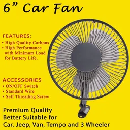 yuneik 12 Volt 6" Fan for Car, Jeep,Truck,Auto, Caravan, Boat, Buses Y409 Car Interior Fan image 3