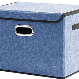 Polyester Collapsible Storage Box Container Bins with Lids Covers Large Odorless Oxford Fabric Storage Organizers Cube with Metal Handles for Office, Bedroom, Closet, Kids Toys. (Royal Blue)(Pack of 1) Storage Basket-image-21