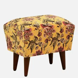 casacraft from pepperfry Berry Solid Wood Foot Stool In Floral Print On Yellow Color image 3
