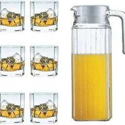 mdnsho New Fation Juice and Water Jug Glass Combo Set(1.1L jug)(220ml glass) Jug Glass Set-picture-25