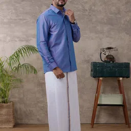 ramraj cotton Men Cotton Blend Shirt Dhoti Set image 3