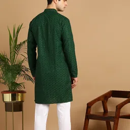 fubar Men Chikan Embroidery Cotton Blend Straight Kurta image 2