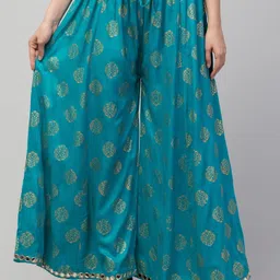 trend level Women Flared Light Blue Viscose Rayon Trousers-picture-22