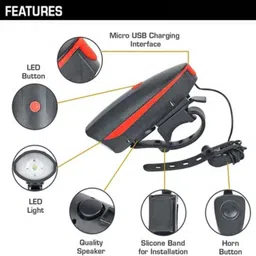 beembell BLACKBELL 140dB Rechargeable Bike Horn & LED Light with 3 Modes – Red LED Front Light image 2