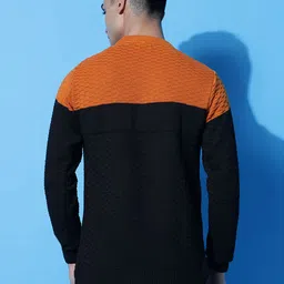 chiccloset Men Colorblock Crew Neck Orange Sweater image 3