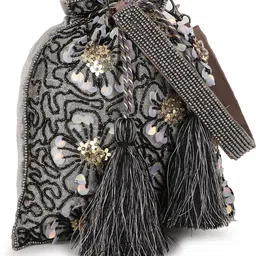 anekaant Women Grey, Black Potli image 3