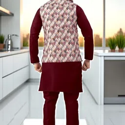 trust ous Men Cotton Blend Kurta Pyjama Ethnic Jacket Set image 4