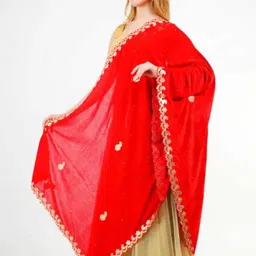 ana collection Velvet Embellished Red Women Dupatta-picture-13