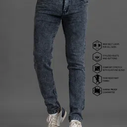 lzard Men Slim Mid Rise Grey Jeans image 1
