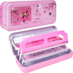 wishkey Birds Theme Metal Pen and Pencil Box for Carrying Stationary School Supplies Birds Theme Art Metal Pencil Box-picture-11