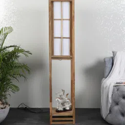 sapphire Charles White Iron Shade Column Floor Lamp With Wood Base image 3