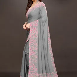 mirchi fashion Solid/Plain, Embellished Daily Wear Chiffon, Georgette Saree image 3