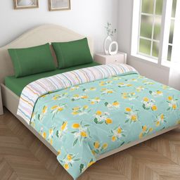 haus & kinder Green & White Floral Printed 150 GSM AC Room Double Bed Reversible Comforter-picture-3