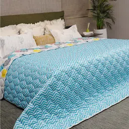 URBAN SPACE Blue Striped Microfiber Heavy Winter 400 GSM Reversible Double Bed Comforter-image-84