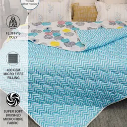 URBAN SPACE Blue Striped Microfiber Heavy Winter 400 GSM Reversible Double Bed Comforter image 3
