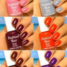 fashion bar Gel Finish Power Lasting six nail polish shades collection Set No.A91 Multicolor-picture-38