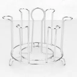 manzees Stainless Steel and Glass Holder for 6 Glasses and Glass Steel for Kitchen/Dining Table/Stainless Steel Cup Holder ( Silver ) Steel Glass Holder-picture-48