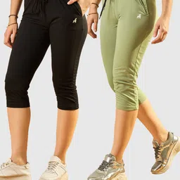 modeve Women Black, Light Green Capri-picture-13