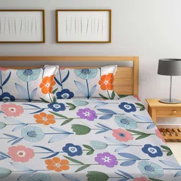 arrabi Multicolor Floral 300 TC Cotton Blend Double King Sized Bedsheet With 2 Pillow Covers image 1