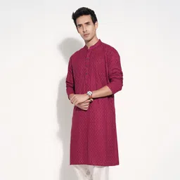 indus route by pantaloons Men Solid Cotton Blend Straight Kurta image 1