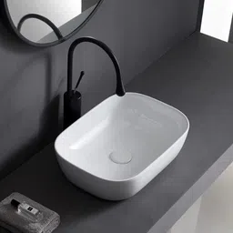 ososam Glossy Finish Ceramic Tabletop Vessel Sink Counter Top Wash Basin For Bathroom (18 x 13 x 5.5 Inch) Over Counter Basin image 3