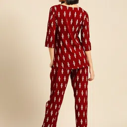 dreambe Women Night Suit Set Maroon Printed image 3