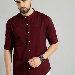 fubar Men Slim Fit Solid Mandarin Collar Casual Shirt-picture-21