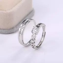 inori King Queen Design Couple Ring Alloy Cubic Zirconia Silver Plated Ring image 1