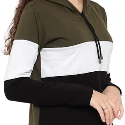 deepmayra collection Women Colorblock Hooded Neck Cotton Blend Multicolor T-Shirt image 3