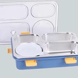 vrjk Tiffin Box,Stainless Steel Airtight 4 Compartment Lunch Box, Spoon & Fork J58 4 Containers Lunch Box image 1