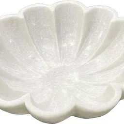 tiaraoverseas Tiara Overseas Pure Marble Flower Shape Urli Bowl for Home Decor & Pooja(6inch) Marble Decorative Platter image 2