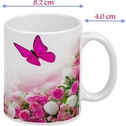 wagwan Ayesha Printed Butterflies & Pink Rose Gifts for Girlfriend Wife Sister on Birthday Valentine Rakhi 20MG121_WHT Ceramic Coffee Mug image 3
