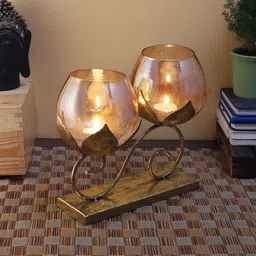 amaya decors Double Lotus Glass Tealight Holder image 1