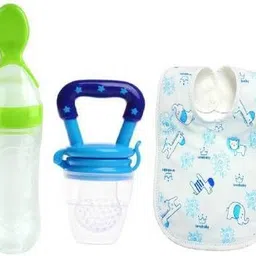 onisha Baby Fruit Nibbler, Bibs Water proof & Spoon Feeder For feeding(Set 3) - Silicone image 1